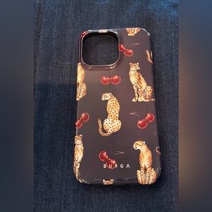 iPhone 15 pro max Burga Black Cherry & Leopard Protective Phone Case